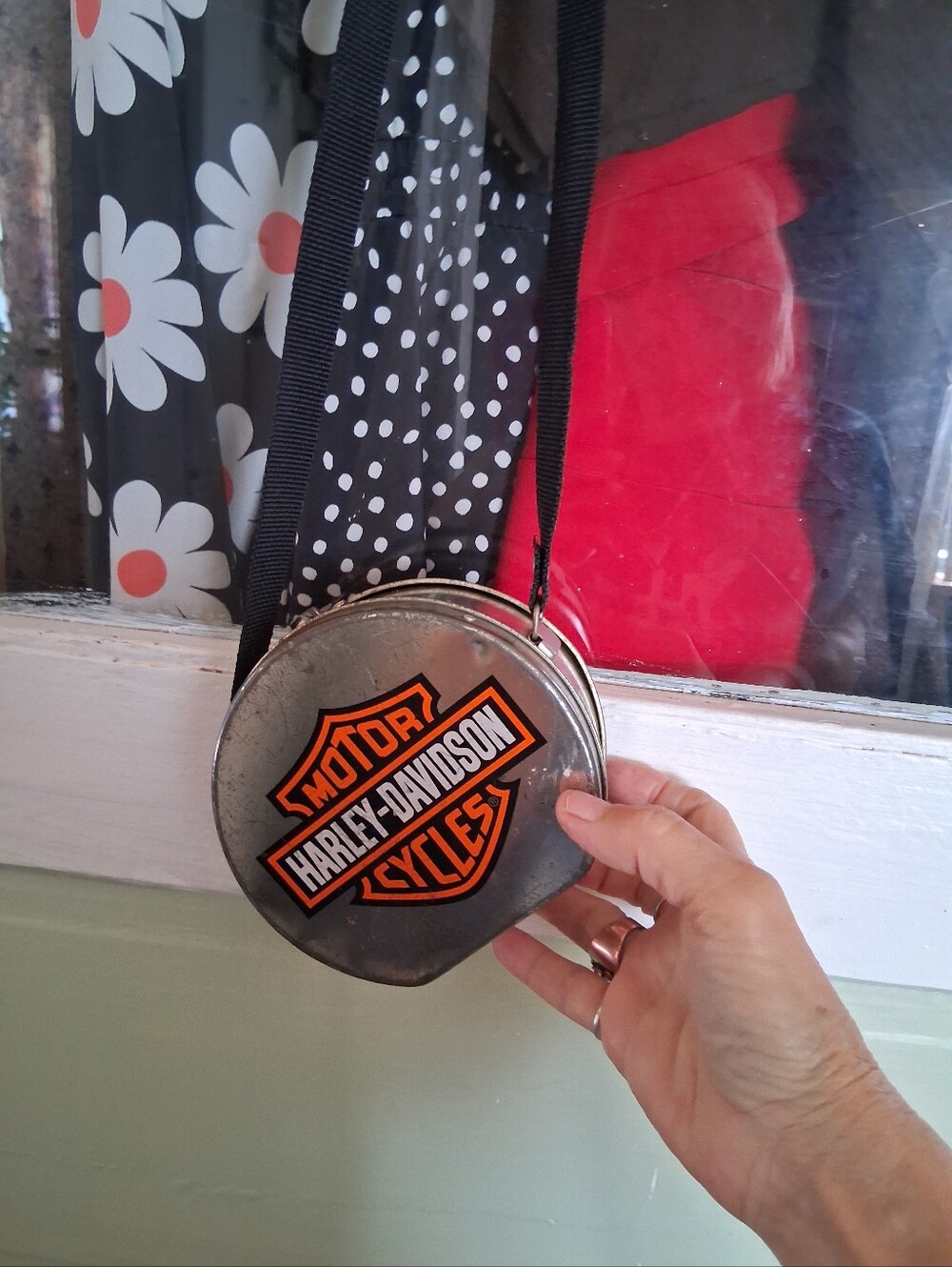 Harley-Davidson Black and Orange Round Crossbody Bag